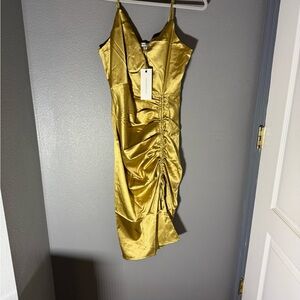 Dance & Marvel Gold Satin Midi Dress